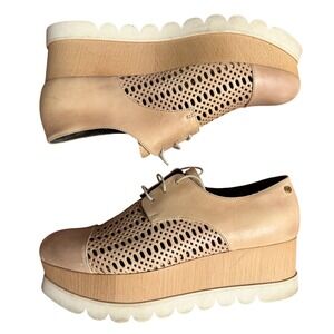 Capezzani Beige Leather Wedge Shoe Basket Weave Light Academia Prep School 40